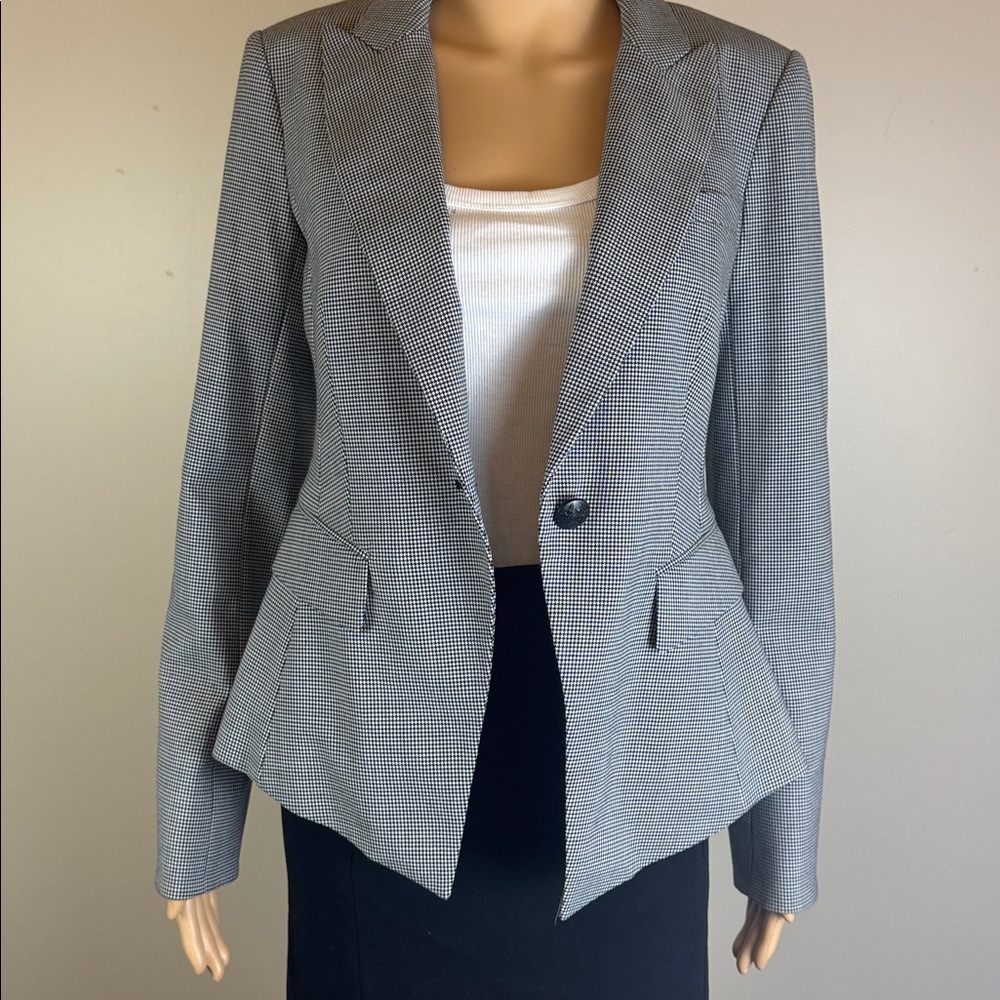 Veronica Beard Black and White Check Dickey Jacket with Suede Elbow Patches